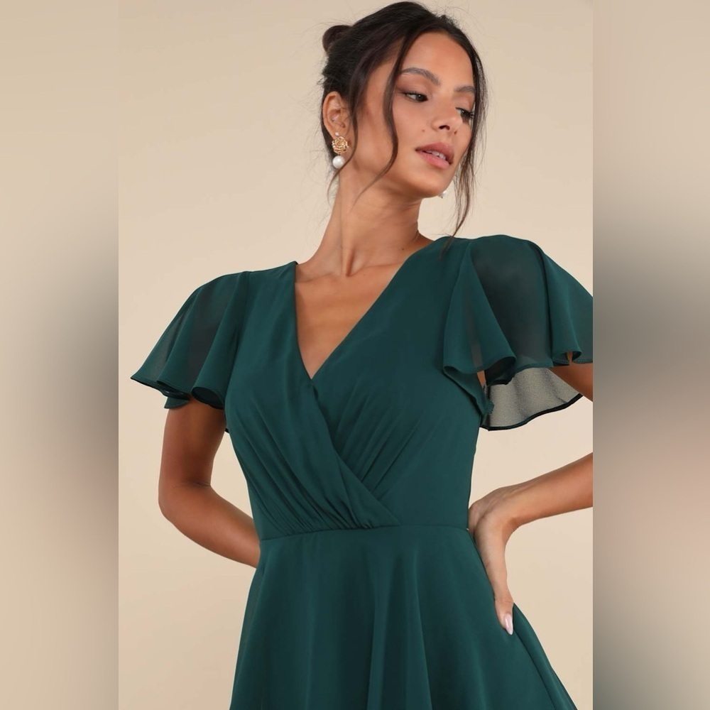 LULU’S Sincerely Exquisite Emerald Green Short Sleeve Tiered Maxi Dress - Picture 5 of 5